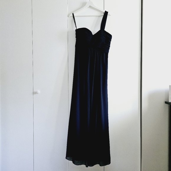 Bill Levkoff One Shoulder Navy Blue Ruched Dress - Picture 2 of 5